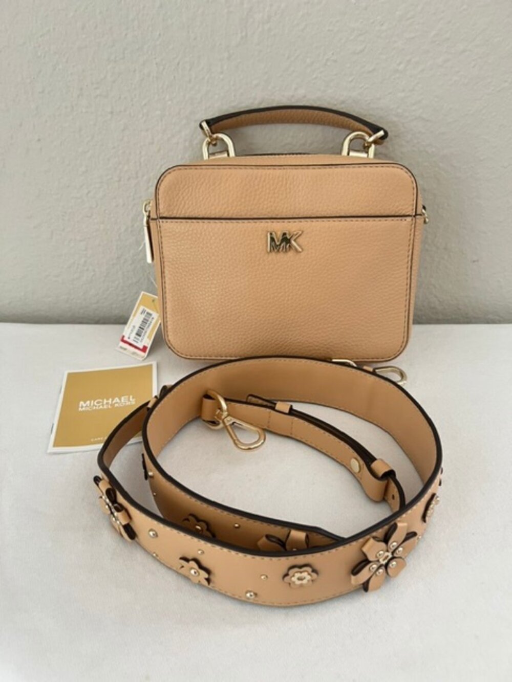 MICHAEL Michael Kors Mini Floral Leather Crossbody - Pale Gold/Butternut 32T8TF5